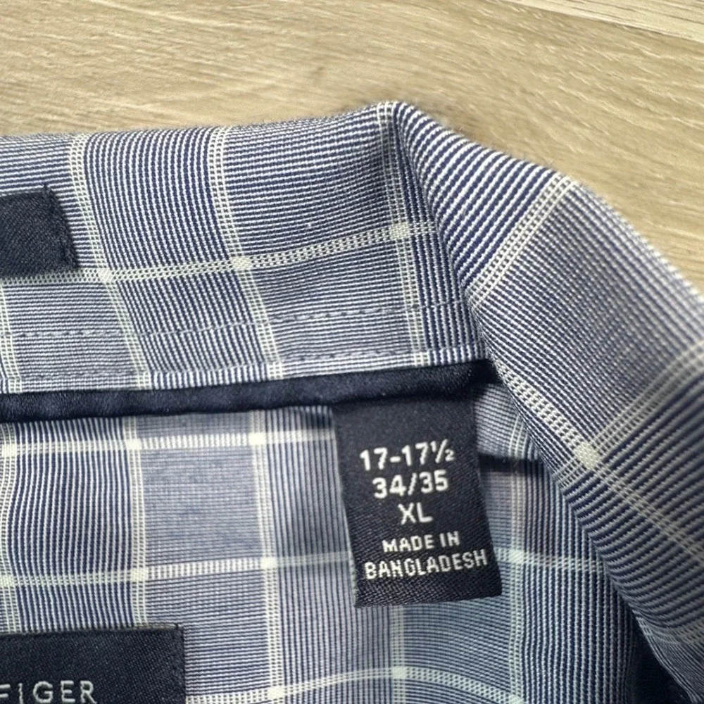 Tommy Hilfiger Mens Regular Fit Stretch Wrinkle Resistant Blue Plaid Shirt‎ XL